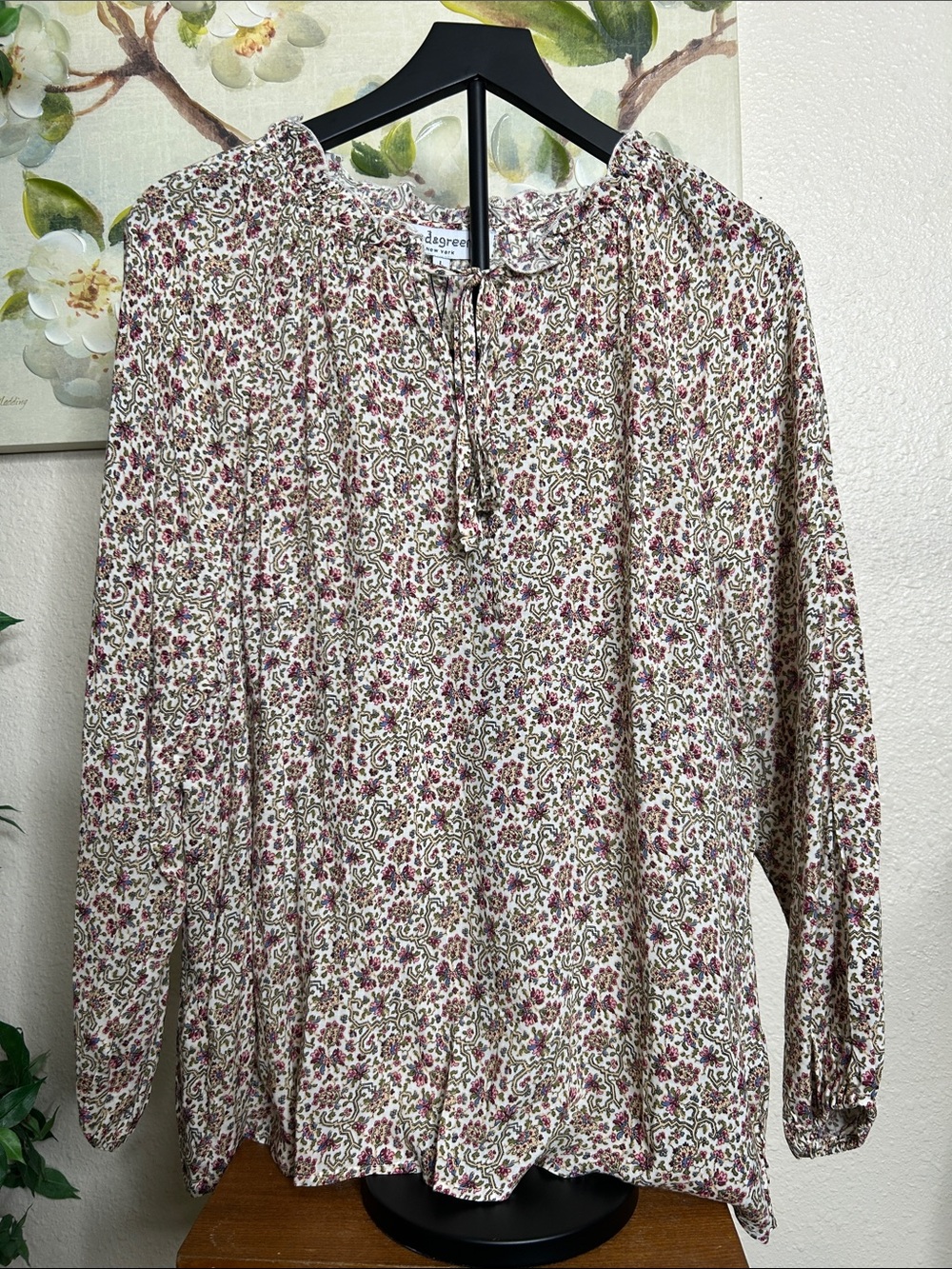 grand & greene Cream Floral Peasant Tunic with Pink & Olive Print